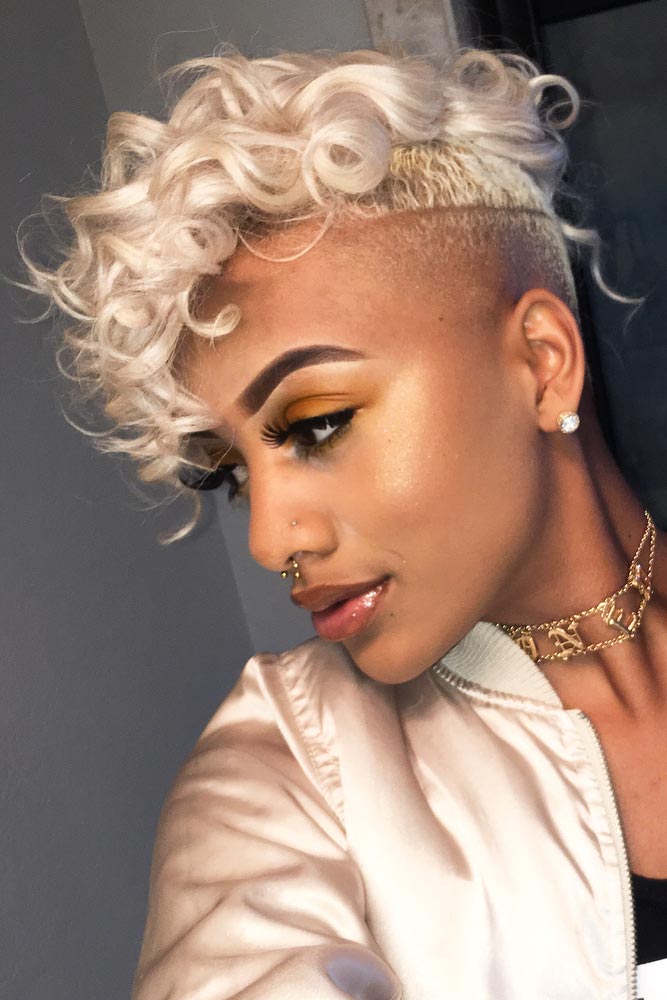 Image of Pixie shag with a side part for curly hair