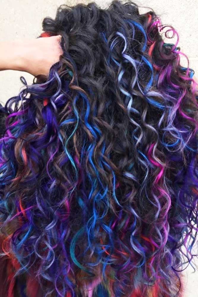 Many Colors For Long Curly Hair #longhair #curlyhair #brunette #highlights