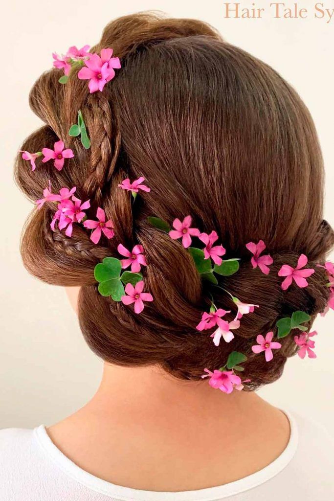 Double Braided Hairstyle With Flowers