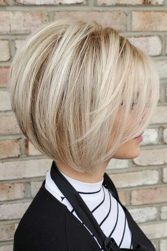 Short Bob Hairstyles Blonde Straight Long Bangs 