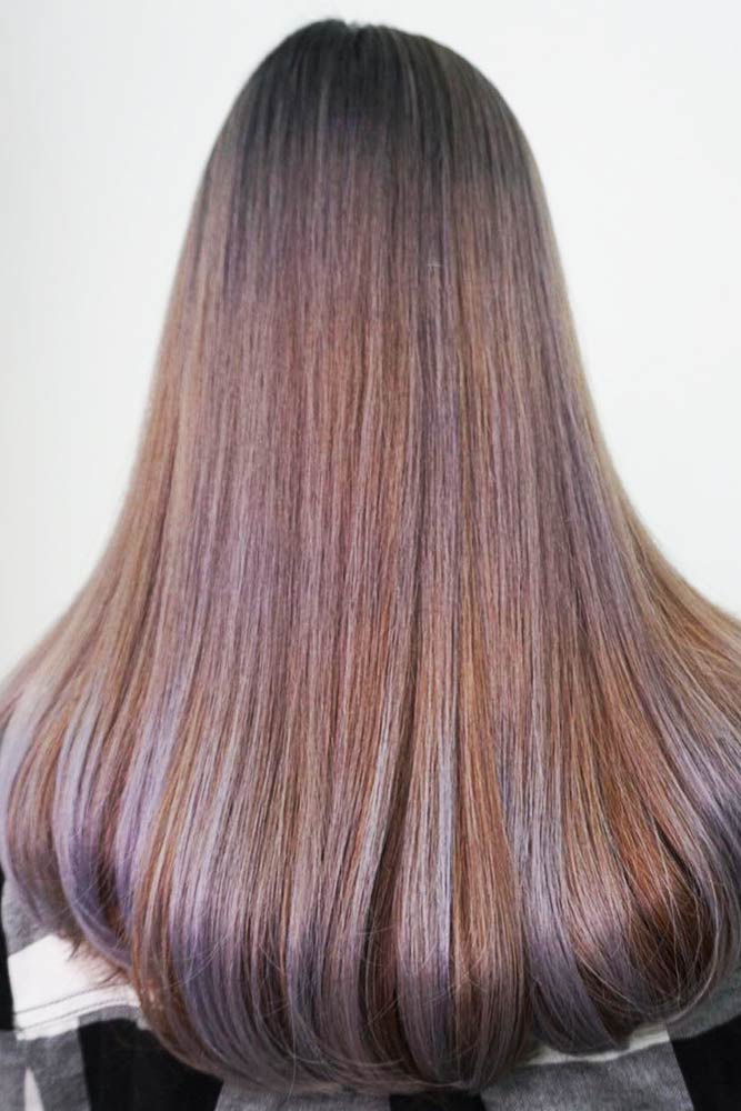 Sleek Brown And Lavender Hair #brownhair #brunette #highlights