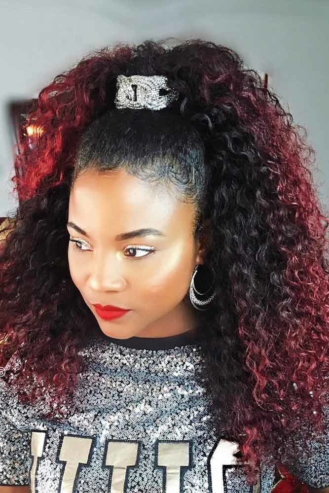 Half Up Ponytail Red #curlyhair #curlyhairstyles