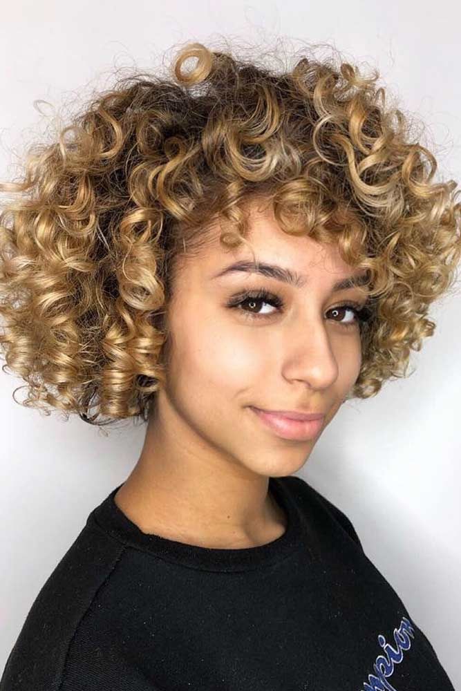 Bob Haircut With Bangs Blonde #curlyhair #curlyhairstyles