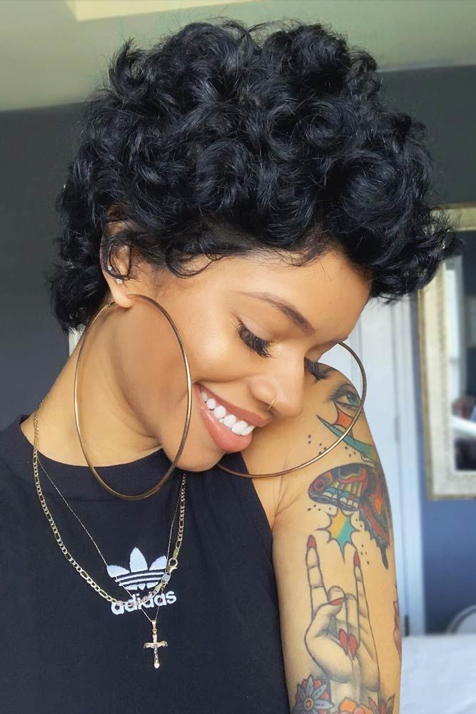 Messy Pixie Haircut Black #curlyhair #curlyhairstyles