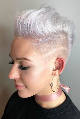 Blonde Mohawk With A Shaved In Stripes Side #mohawkhaircut #haircuts