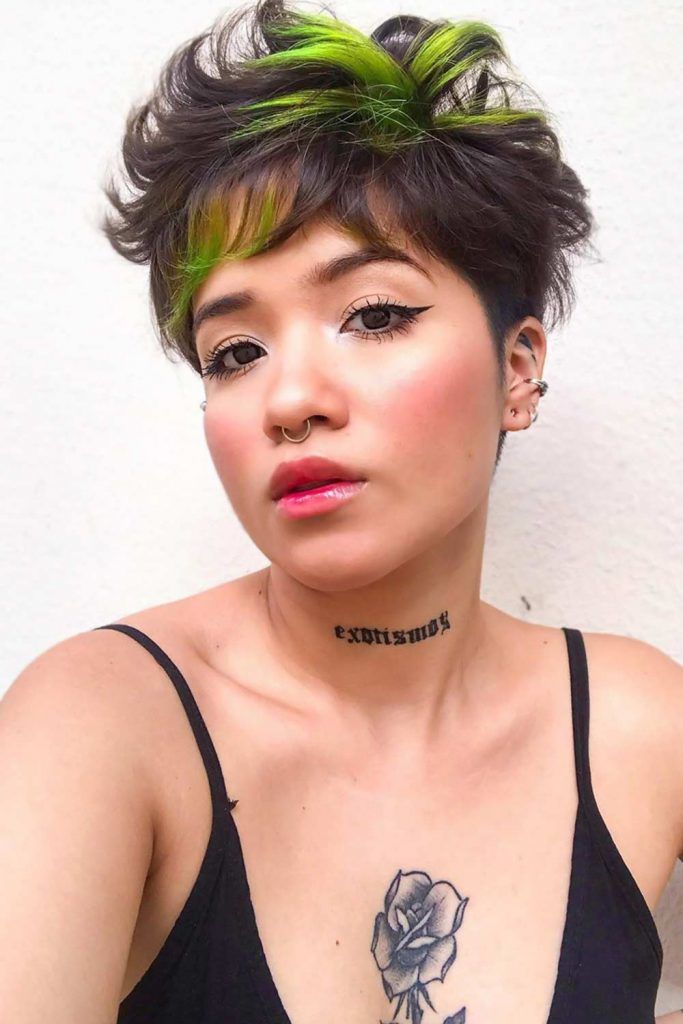 Cabello corto con flequillo tenue verde #shorthair #bangs