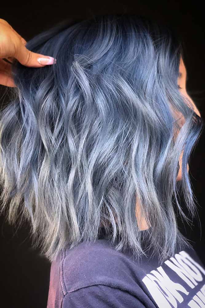 Denim Blue Black Roots #bluehair