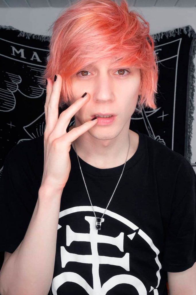 Emo Boy With Peach Messy Hairstyle