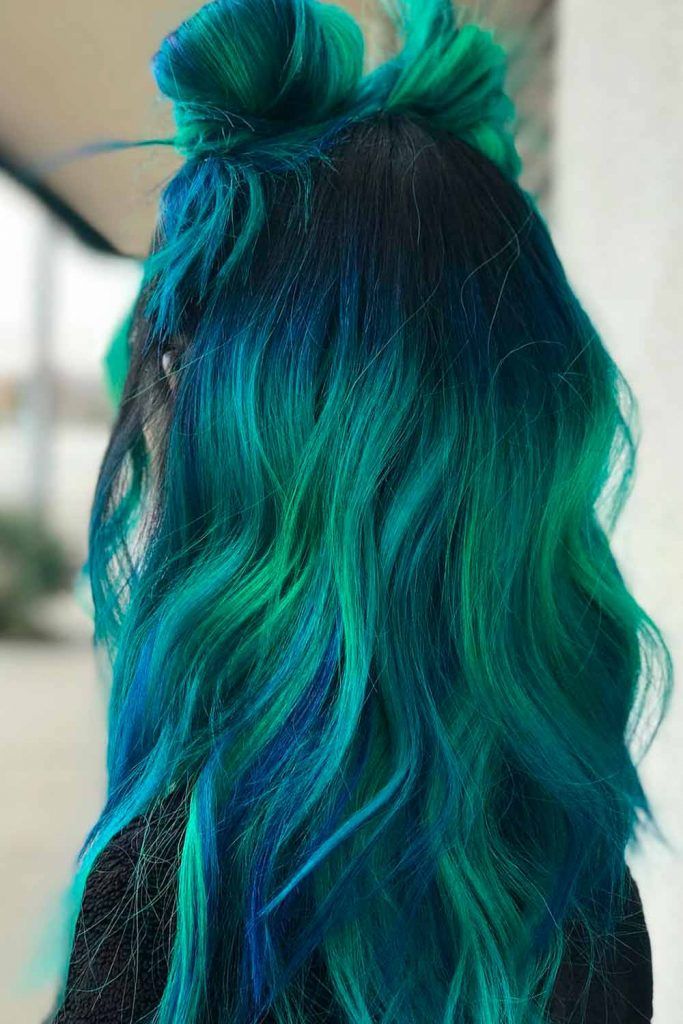 Deep Blue And Green Mermaid Hair Balayage