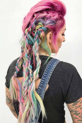Bright Colorful Hairstyles Fishtail #fauxhawk #braids