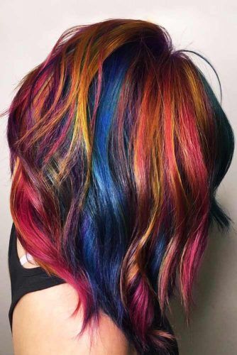 Oil Slick With Red Accents Medium Length #oilslickhair