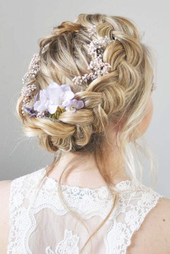 Braided Wedding Hair With Flowers And Crystal Headpieces For Gorgeous Look #braids #braidedcrown #weddingbraids #flowers