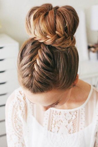 Combined Hairstyles With French Braids FIshtail #braids #bun #updo