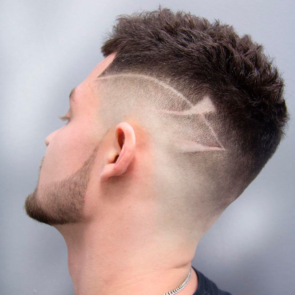 High And Tight Cut With Hair Tattoo And Spiky Top