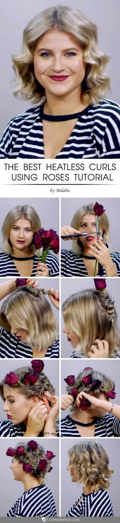 How To Heatless Curls Using Flowers #howtocurlshorthair #shorthairstyles #hairstyles #curlyhair #tutorial