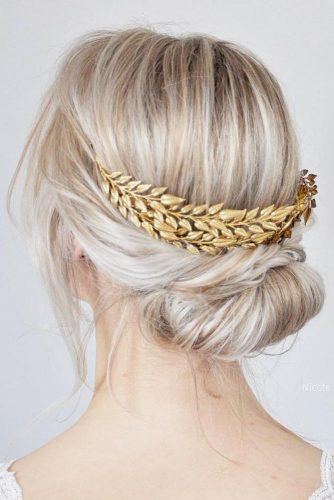 Wedding Hairstyles With Fabulous Bohemian Accessories Updo With Golden Spikelets #updo #blonde #bridalaccessory #bohocrown