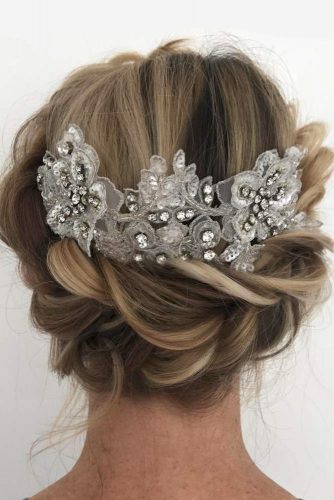 Wedding Hairstyles With Fabulous Bohemian Accessories Updo With Lace Accessory #updo #bridalaccessory #bohostyle #lace