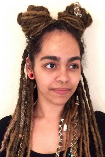 Half Up Space Buns Hairstyle #dreadlocks #dreadlockshairstyles #hairstyles #spacebuns