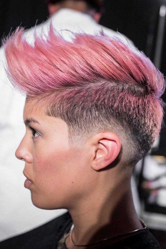 Voluminous Pink Mohawk With Faded Sides