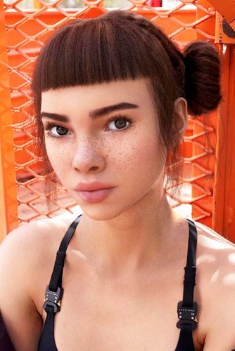 Side Space Buns Different Hairstyles With Baby Bangs #babybangs #hairstyles #haircuts #spacebuns