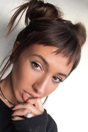 Space Buns Different Hairstyles With Baby Bangs #babybangs #hairstyles #haircuts #spacebuns