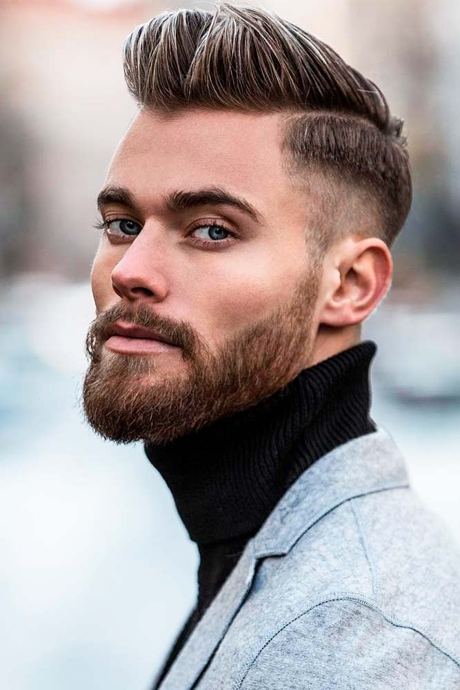 Comb Over Fade Brown Color Textured Top Beard Styles