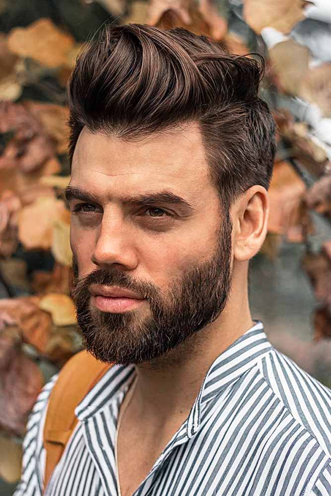 Long Comb Over Brown Color Long Top Beard Styles