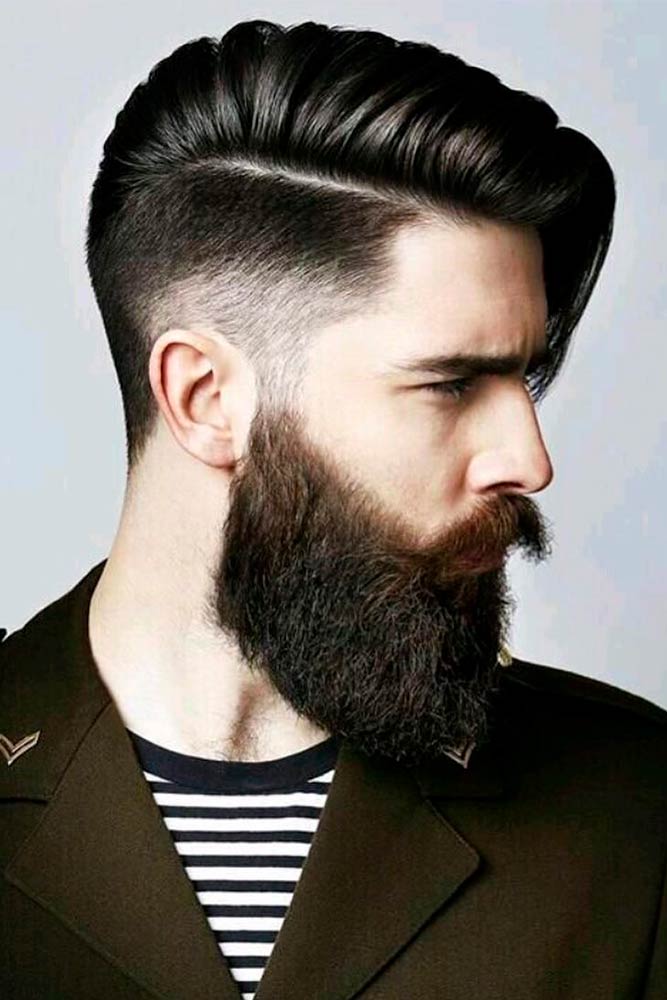 Long Comb Over Undercut Fade Long Bang Side Part Beard