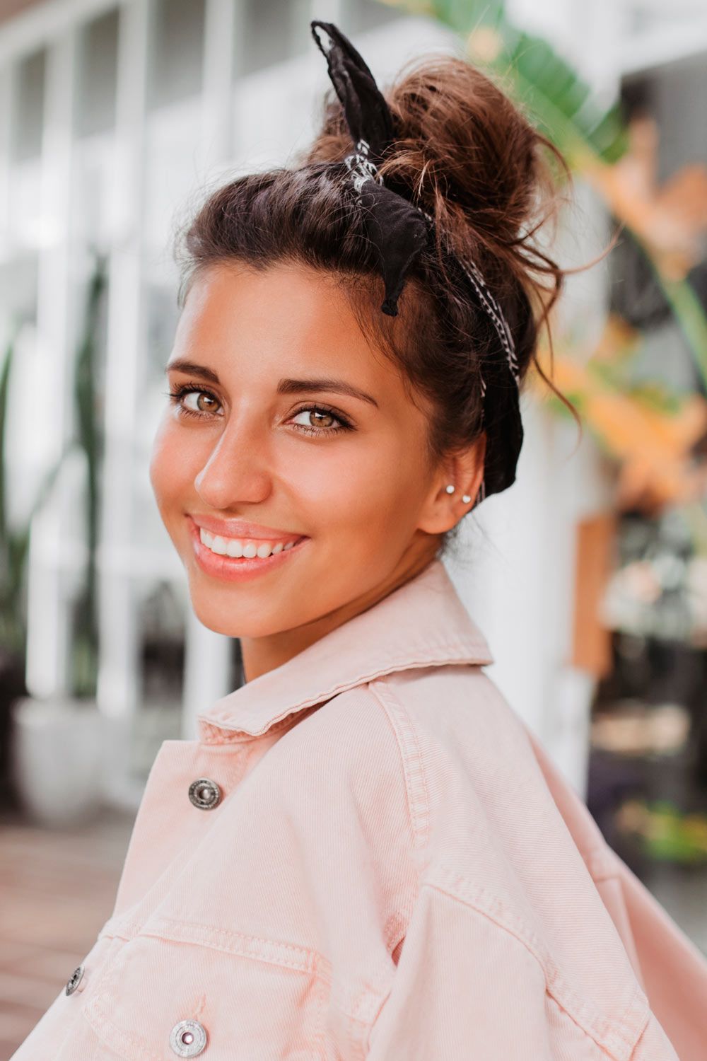 Messy Hairstyle With Bun And Headscarf