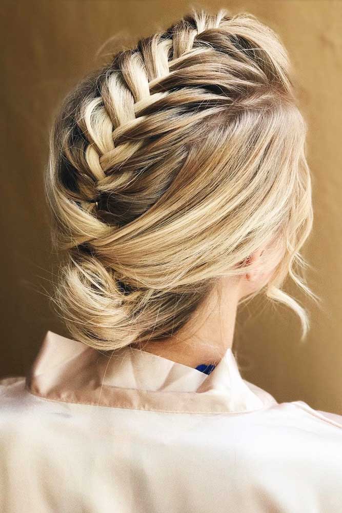 Lovely Braided Low Bun #hairbun #shorthair #bunhairstyles #hairstyles #blondehair