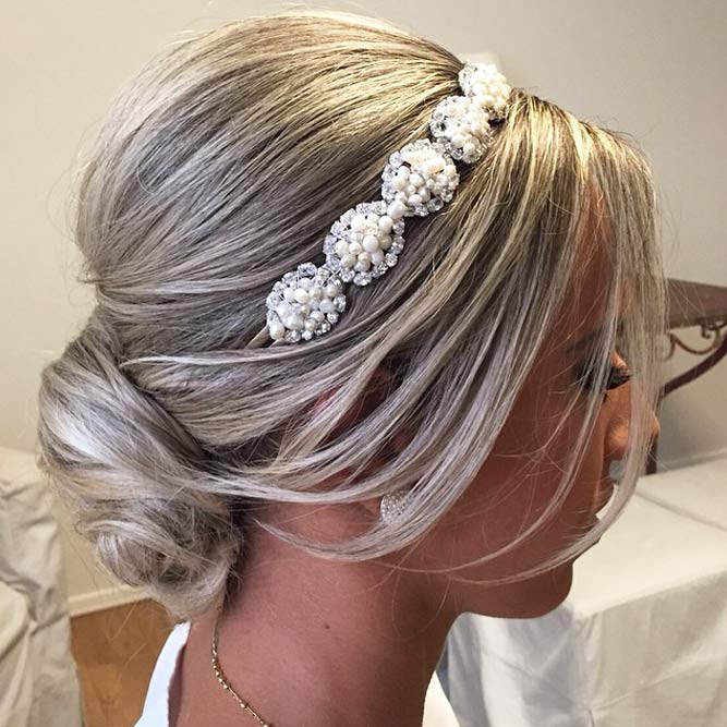 Elegant Bun With Tiara For Brides #hairbun #shorthair #bunhairstyles #hairstyles #blondehair