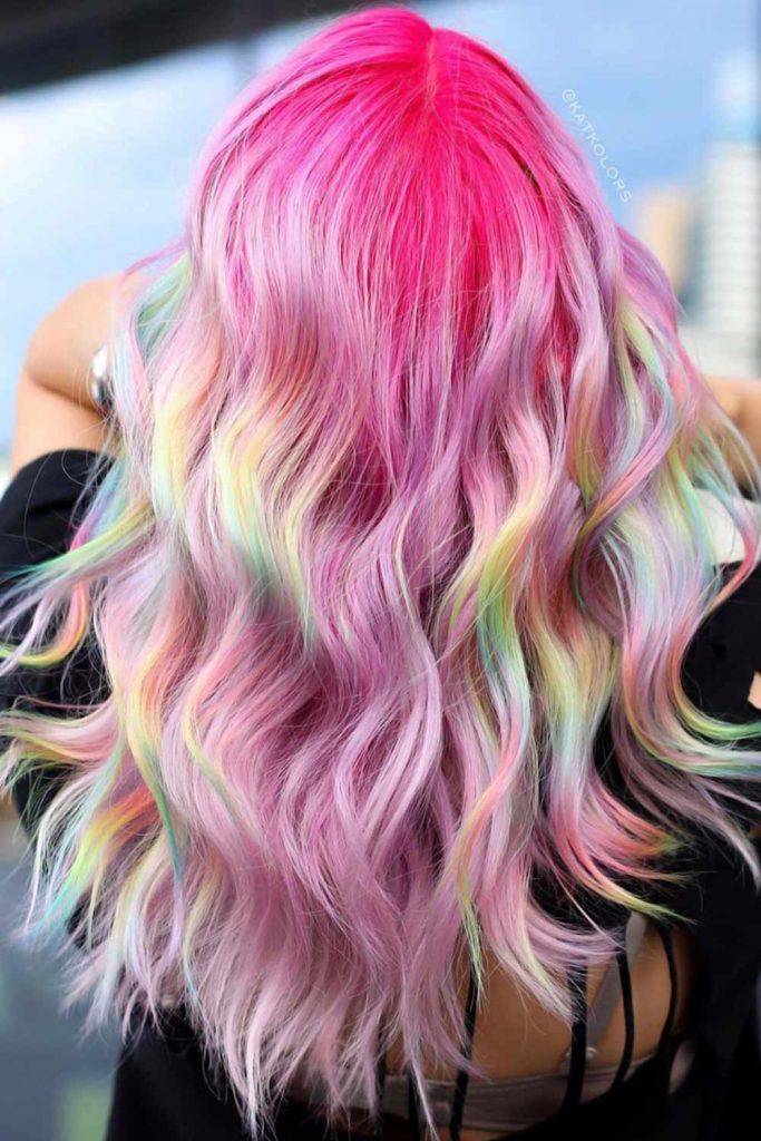 Fuchsia With Pastel Pink Holographic Ombre #pinkhair #pastelpinkhair