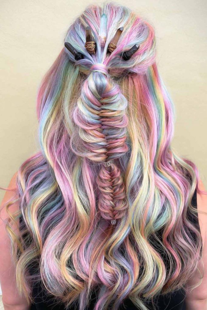 Pastel Pink Highlights On Rainbow #pinkhair #pastelpinkhair