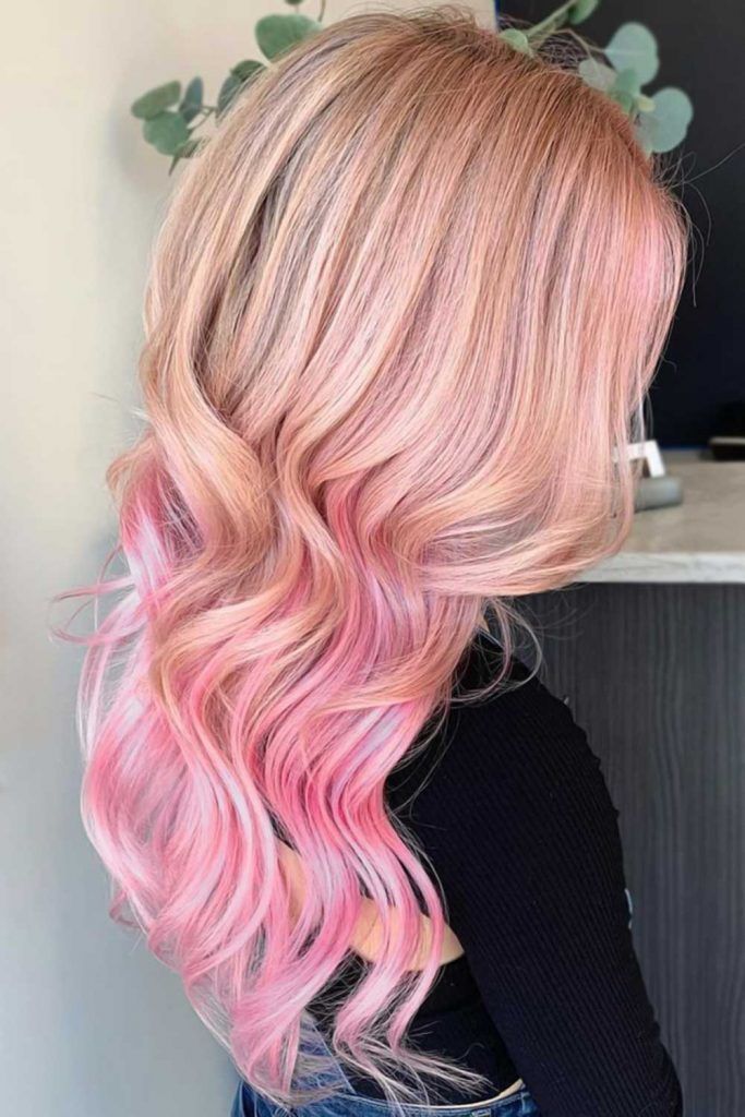 brown hair with pink highlights underneath