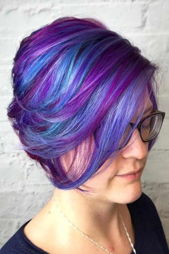 Purple Highlights For Short Hair #purplehighlights #highlights #haircolor #straighthair #pixiecut 