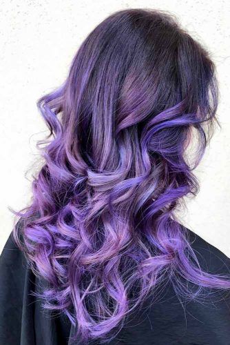 All The Cute Purple Highlights Rolled Into One #purplehighlights #highlights #haircolor #wavyhair 