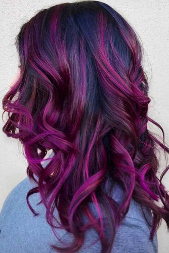 Saturated Dark Purple Shade #purplehighlights #highlights #haircolor #wavyhair