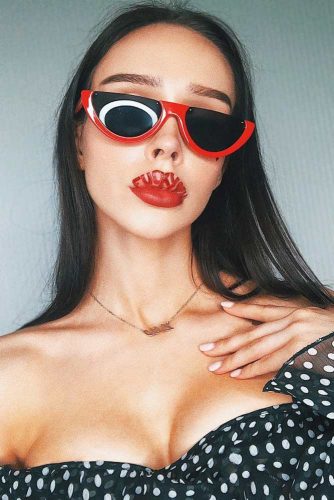 Straight Brunette Hair With Vintage Half-Frame Cat-Eye Sunglasses #brunette #sunglasses