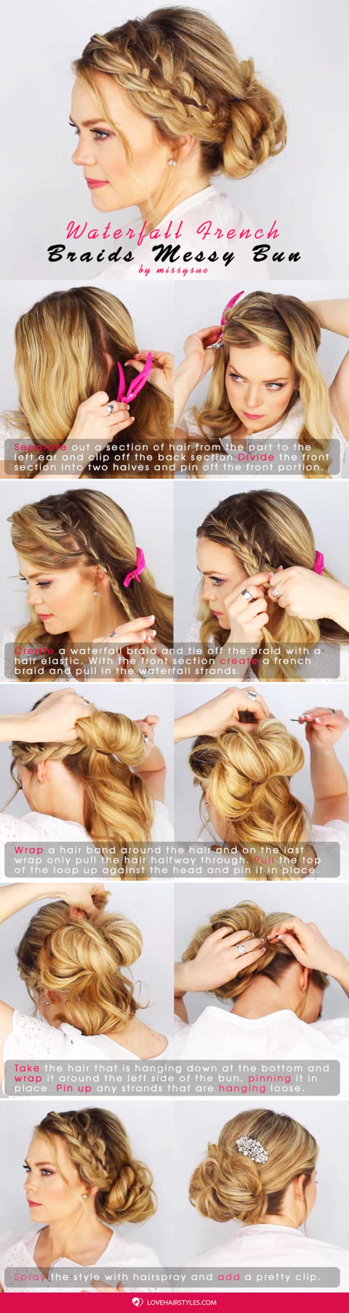 An Easy Tutorial On How To Get A Waterfall French Braid Messy Bun #braids #hairtutorial #bun