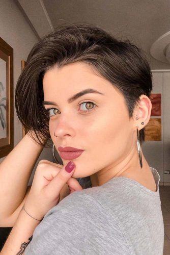 Brown Straight Asymmetrical Pixie #asymmetricalpixie #shorthair #pixiehaircut #haircuts