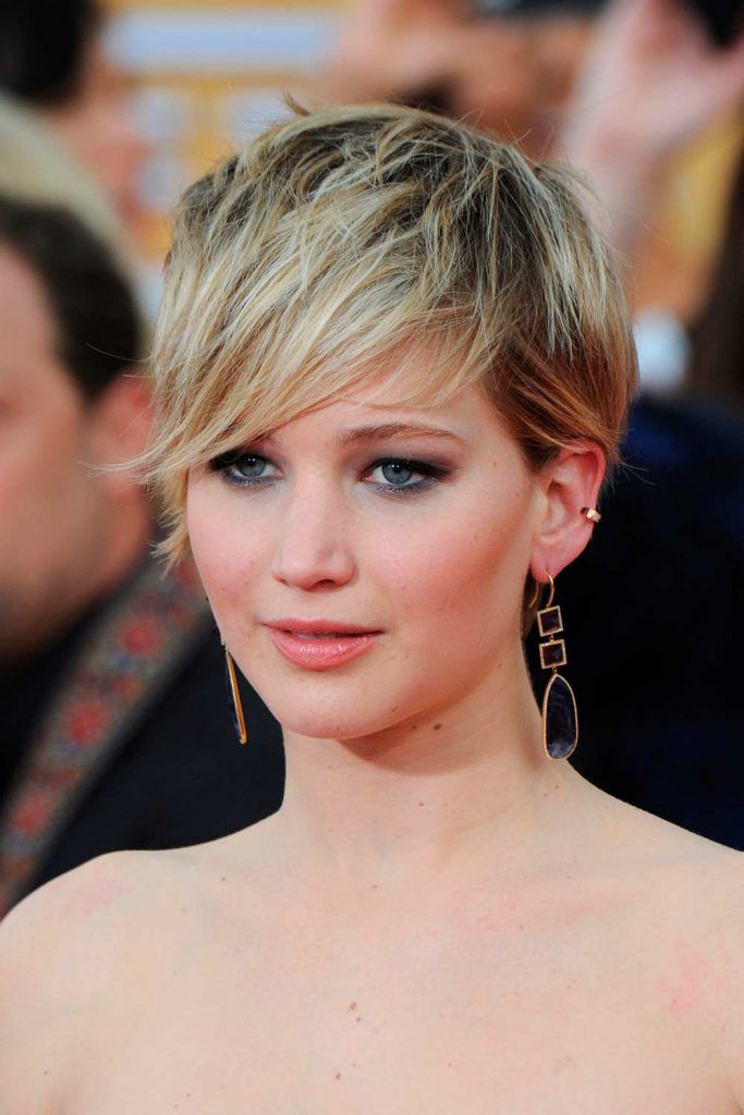 Shaggy Asymmetrical Pixie Cut With Long Side Bang By Jennifer Lawrence