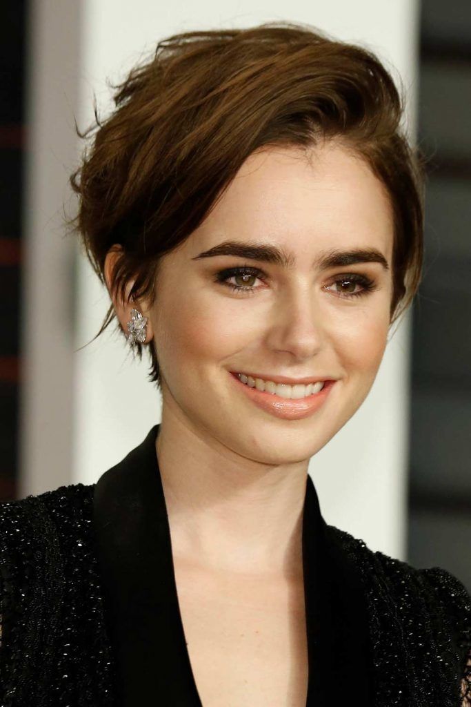 Asymmetrical Pixie For Thin Black Hair by Lily Collins