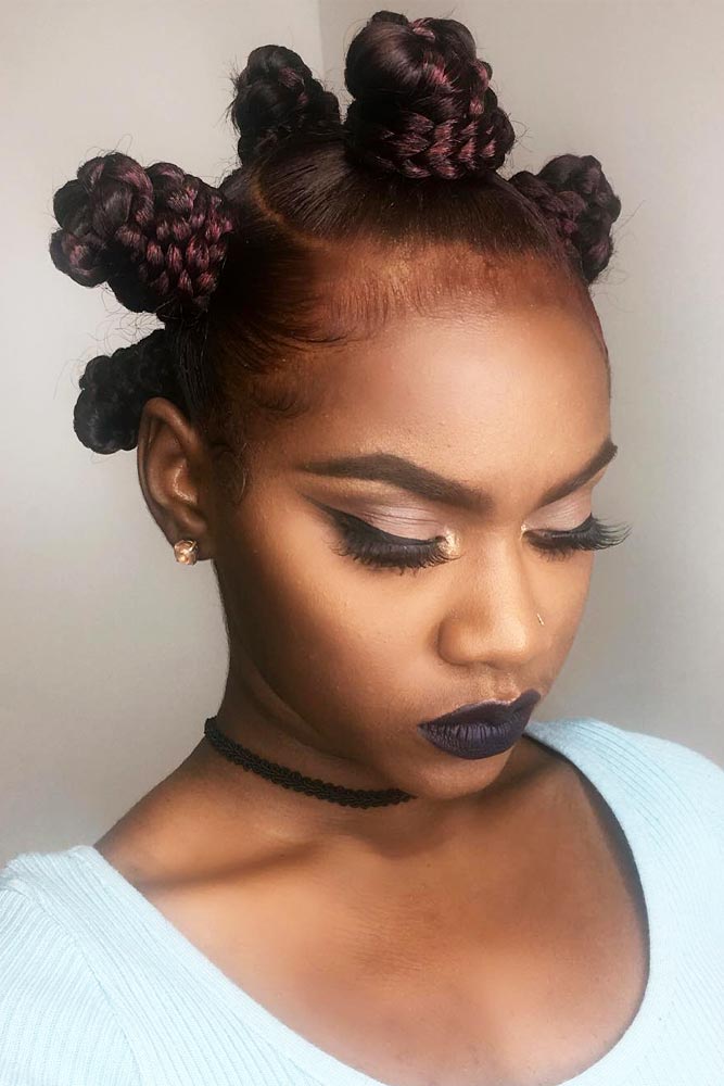 Bantu Knots With Burgundy Highlights #bantuknots #hairtype #naturalhair #hairstyles