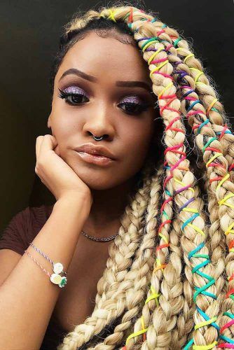 Side Swept Braids With Colorful Ties #crochetbraids #braids