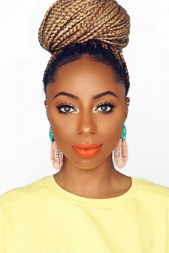 High Bun With Blonde Crochet Braids #crochetbraids #braids #bun