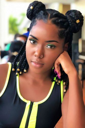 Shoulder Length Space Buns #crochetbraids #braids