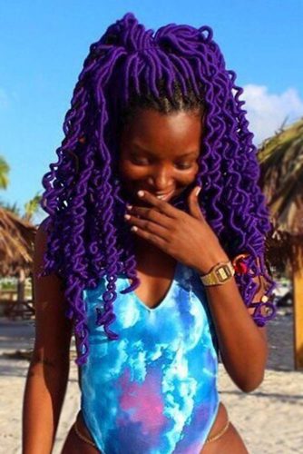 Half-Up Purple Faux Locs Hairstyle #fauxlocs #half-up #violethair