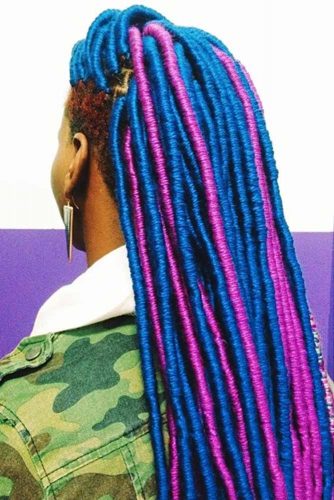 Bright And Colorful Faux Locs #fauxlocs #longhair #bluehair #pinkhair