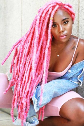 Waist Length Baby Pink Faux Locs #fauxlocs #longhair #pinkhair