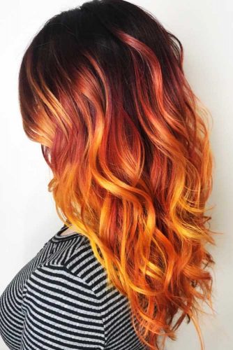 Magnificent Black-To-Orange Transition #orangehair #ombre #brunette